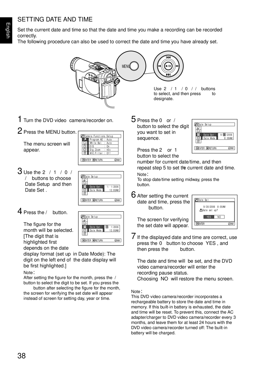 Hitachi DZMV780MA, DZMV750MA, DZ-BX31A, DZGX20MA instruction manual Setting Date and Time 