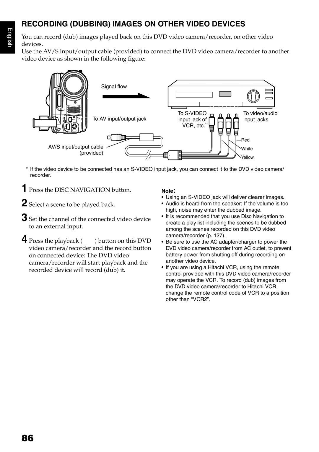 Hitachi DZMV780MA, DZMV750MA, DZ-BX31A, DZGX20MA instruction manual Recording Dubbing Images on Other Video Devices 