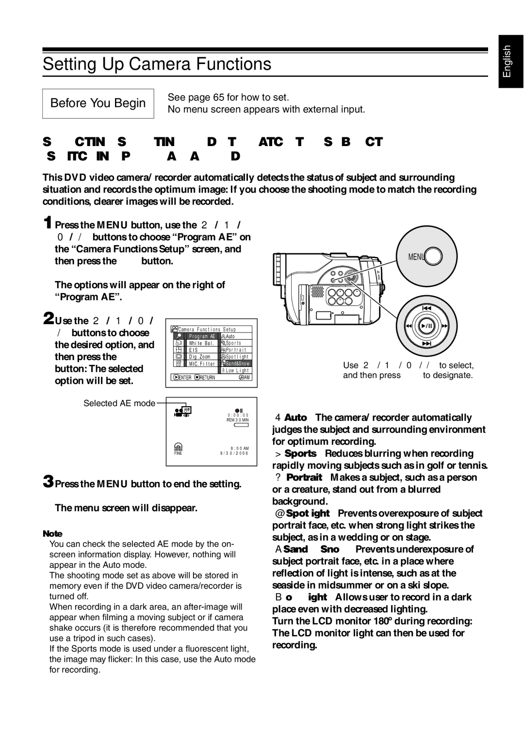 Hitachi DZ-BX31A, DZMV750MA, DZMV780MA, DZGX20MA instruction manual Setting Up Camera Functions, See page 65 for how to set 