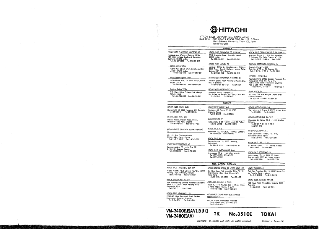 Hitachi VM-2400E, VM-24BDE manual 