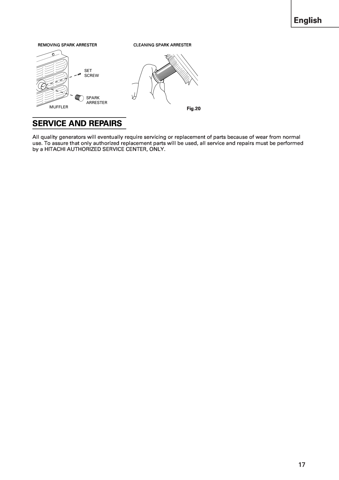 Hitachi E43 Service And Repairs, English, Removing Spark Arrester, Cleaning Spark Arrester, Set Screw, Muffler 