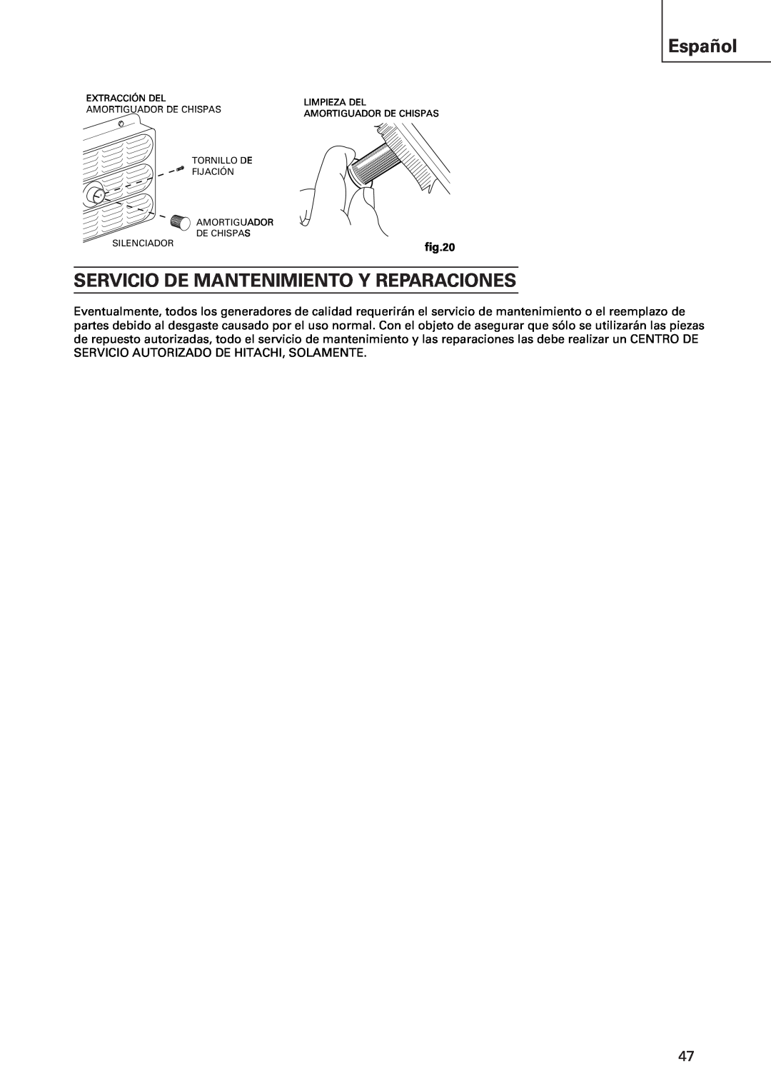 Hitachi E43 instruction manual Servicio De Mantenimiento Y Reparaciones, Español 