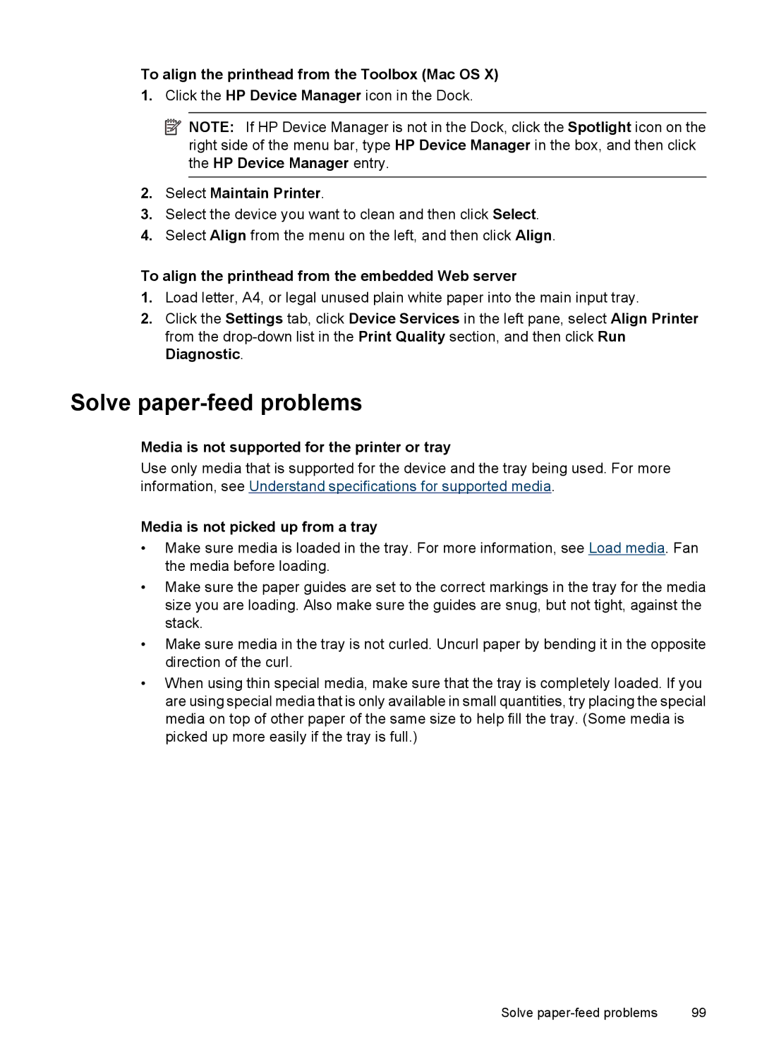 Hitachi C9295A#B1H, E609 manual Solve paper-feed problems, To align the printhead from the Toolbox Mac OS 