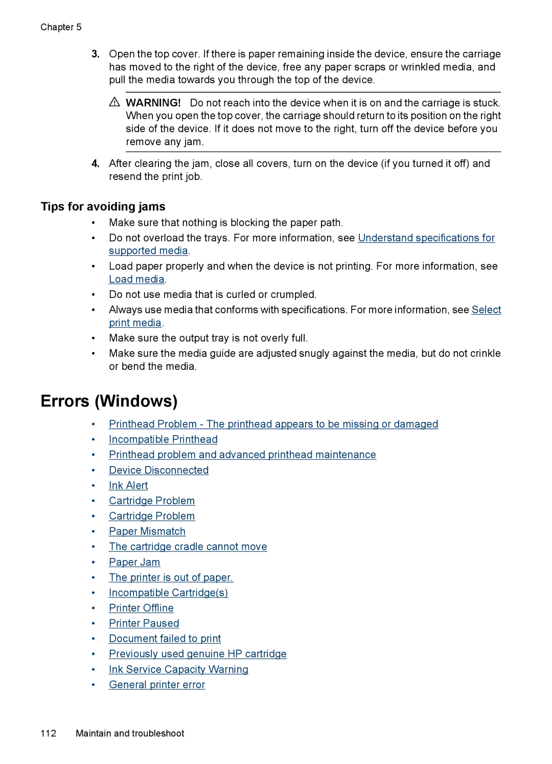 Hitachi E609, C9295A#B1H manual Errors Windows, Tips for avoiding jams 