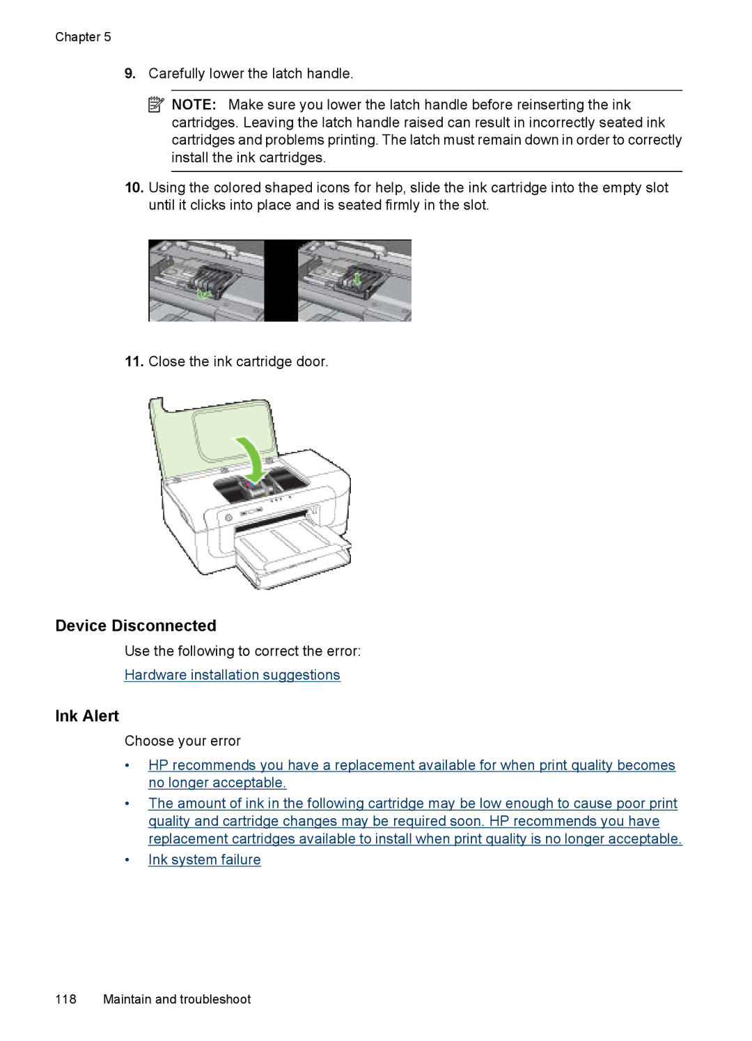 Hitachi E609, C9295A#B1H manual Device Disconnected, Ink Alert 