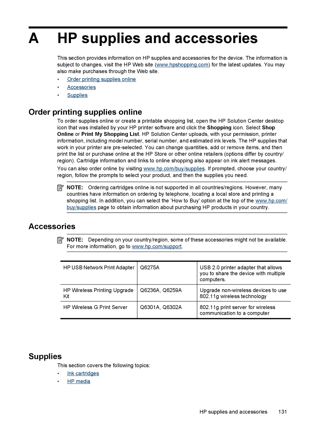 Hitachi C9295A#B1H, E609 manual HP supplies and accessories, Order printing supplies online, Accessories, Supplies 