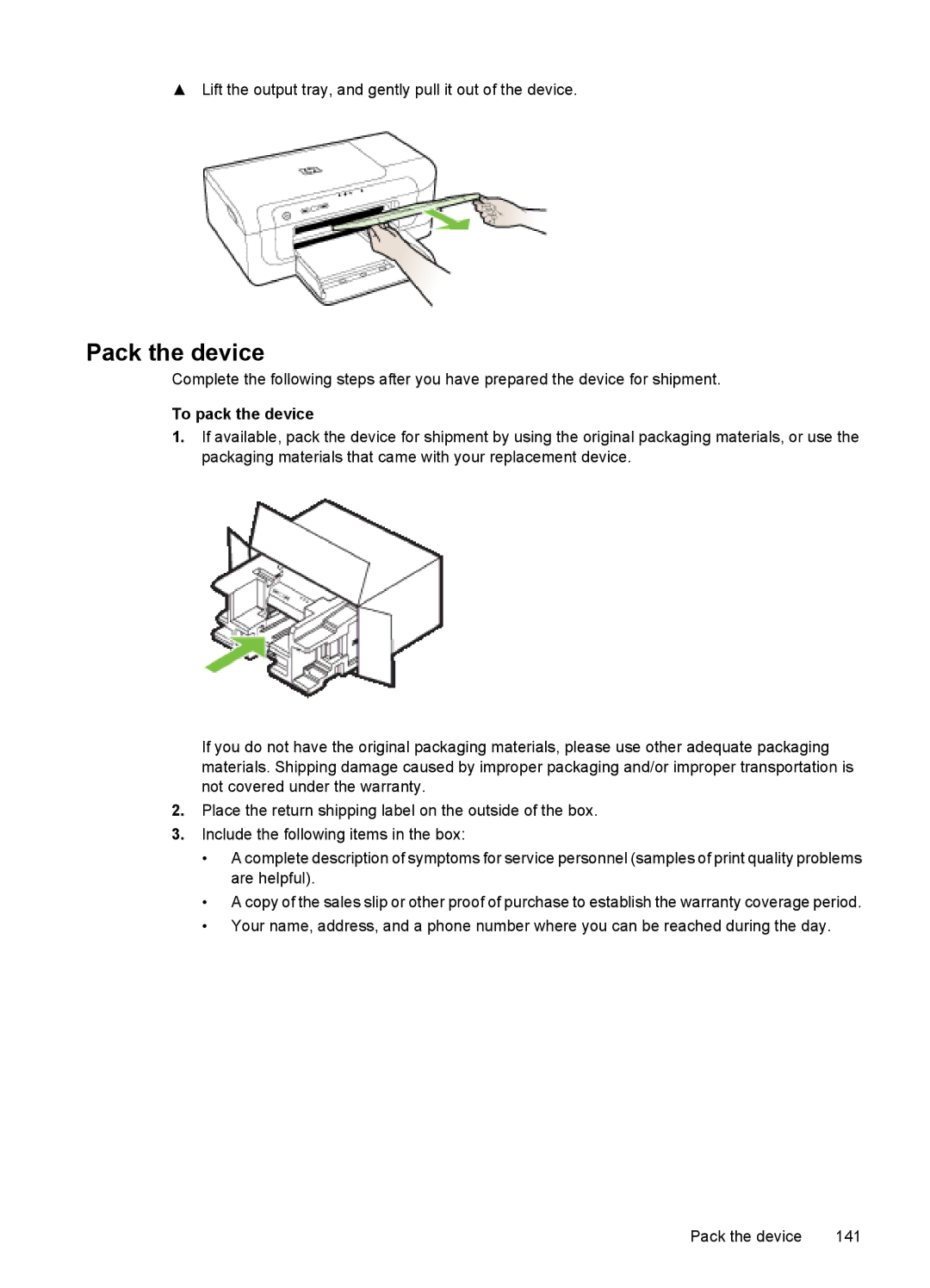 Hitachi C9295A#B1H, E609 manual Pack the device, To pack the device 