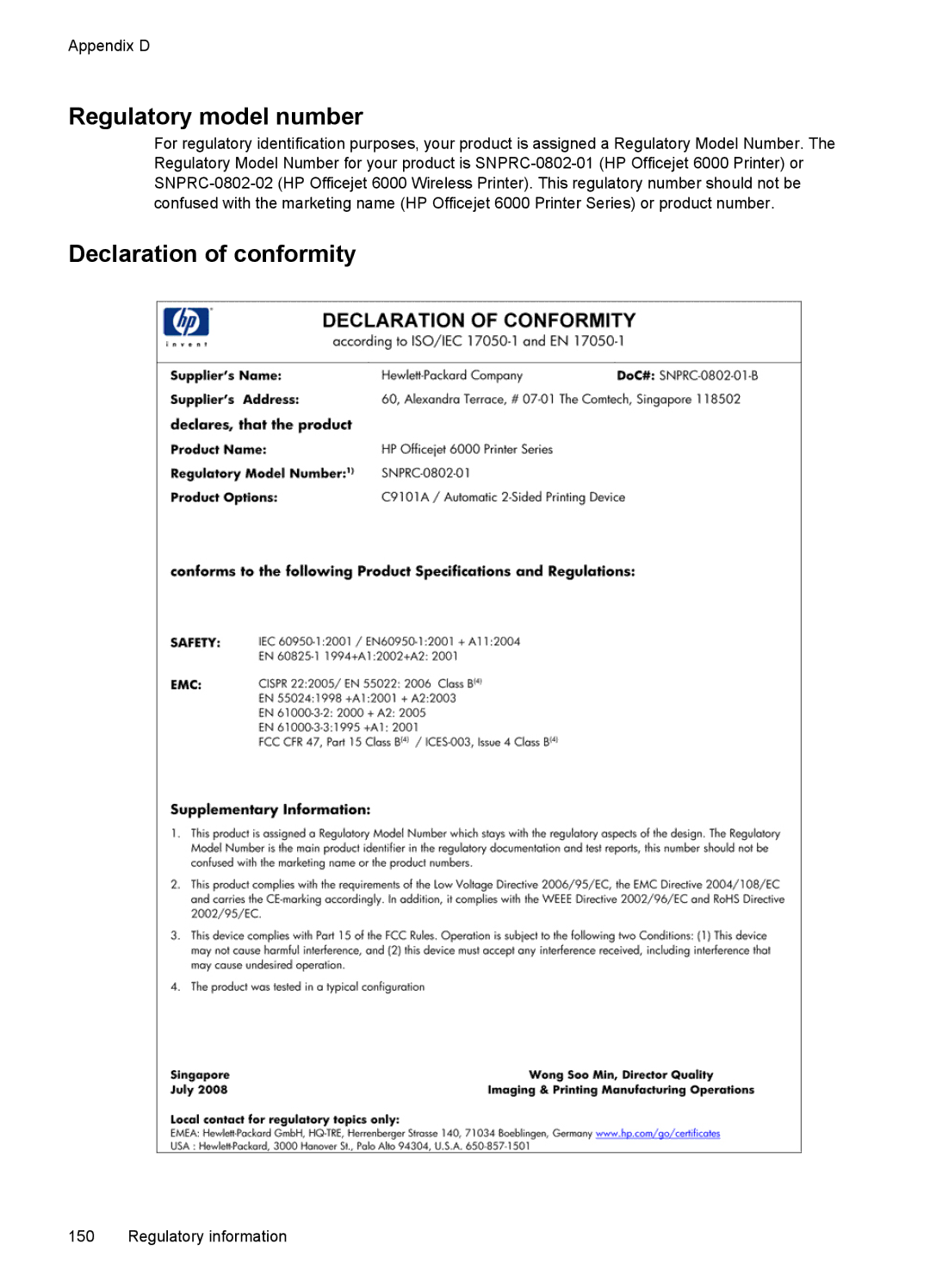 Hitachi E609, C9295A#B1H manual Regulatory model number, Declaration of conformity 