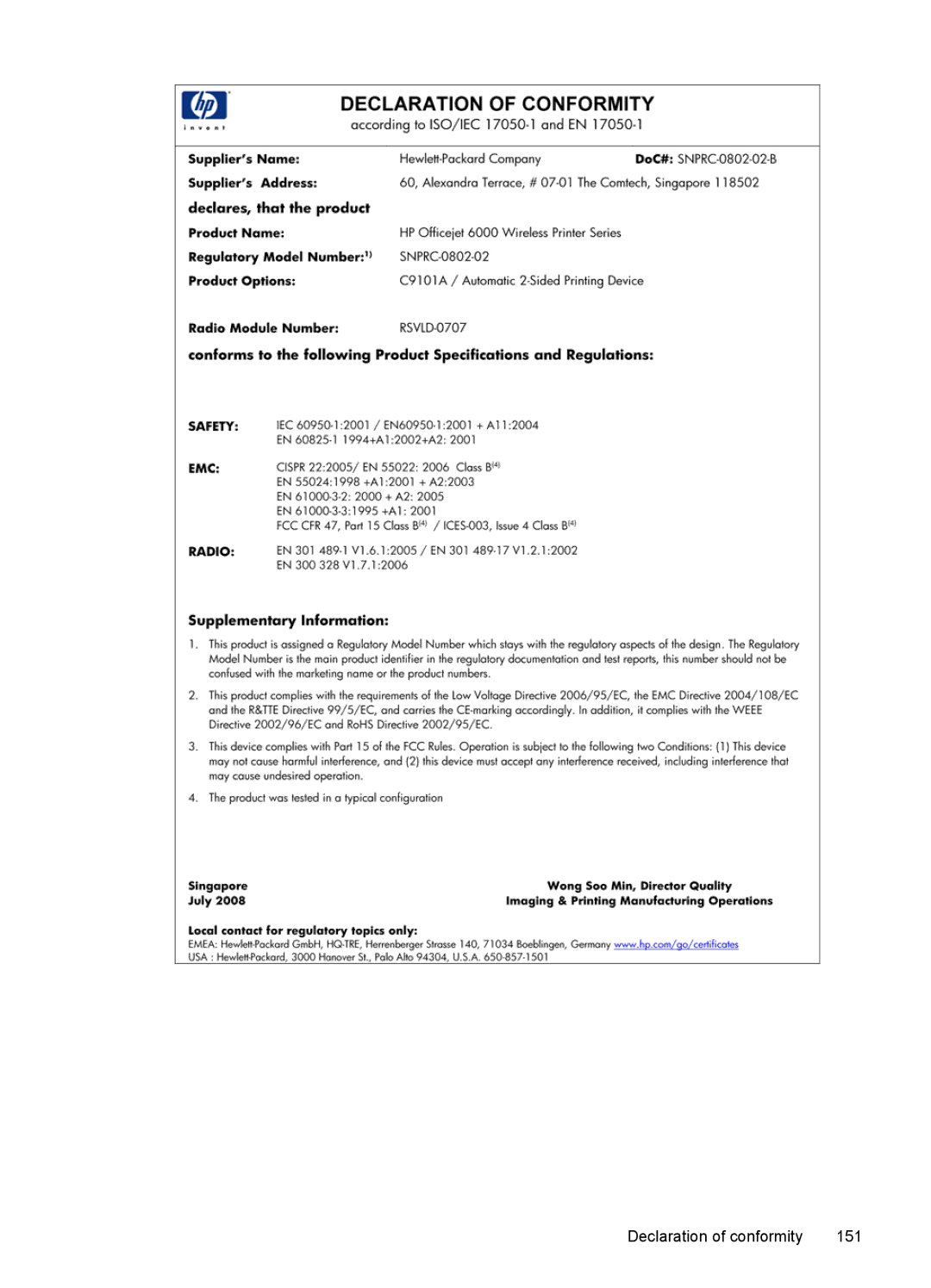 Hitachi C9295A#B1H, E609 manual Declaration of conformity 151 