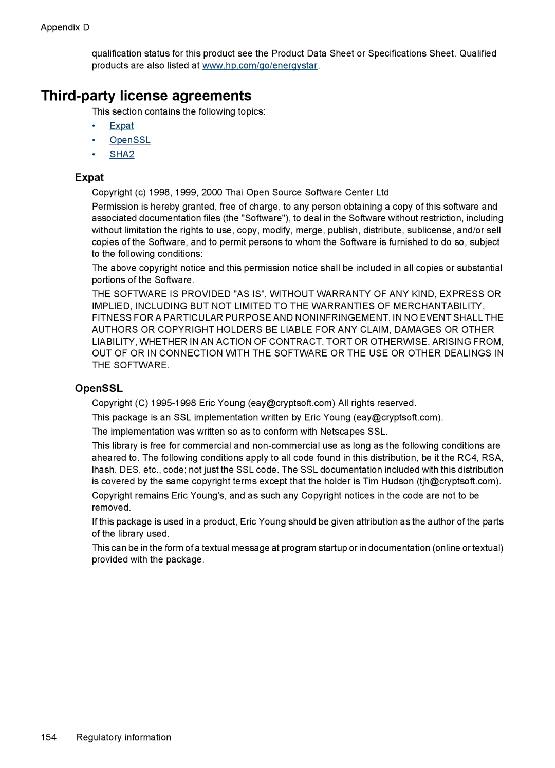 Hitachi E609, C9295A#B1H manual Third-party license agreements, Expat, OpenSSL 