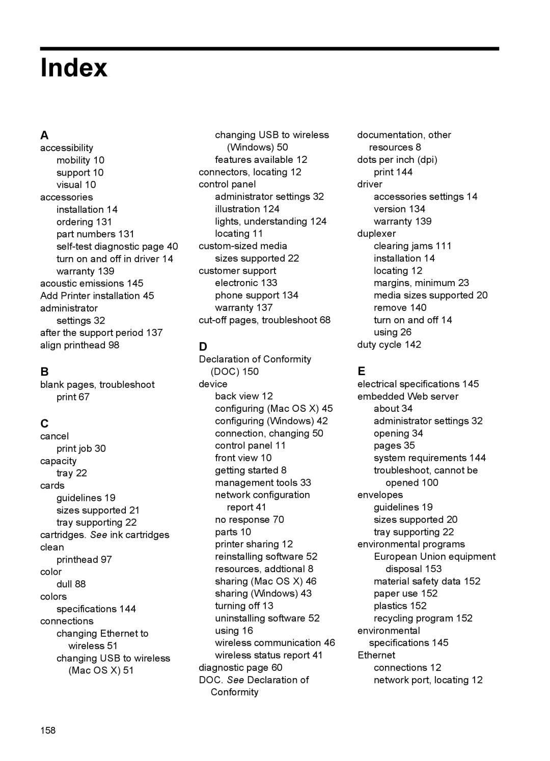 Hitachi E609, C9295A#B1H manual Index 