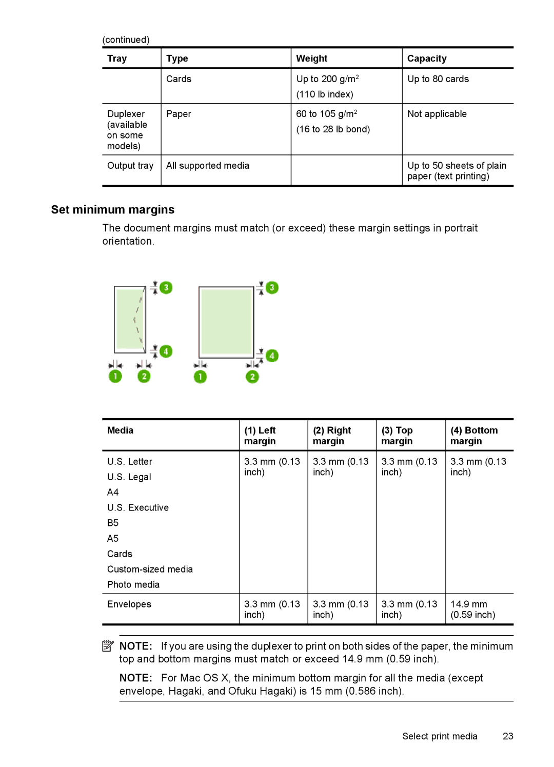 Hitachi C9295A#B1H, E609 manual Set minimum margins, Media Left Right Top Bottom Margin 