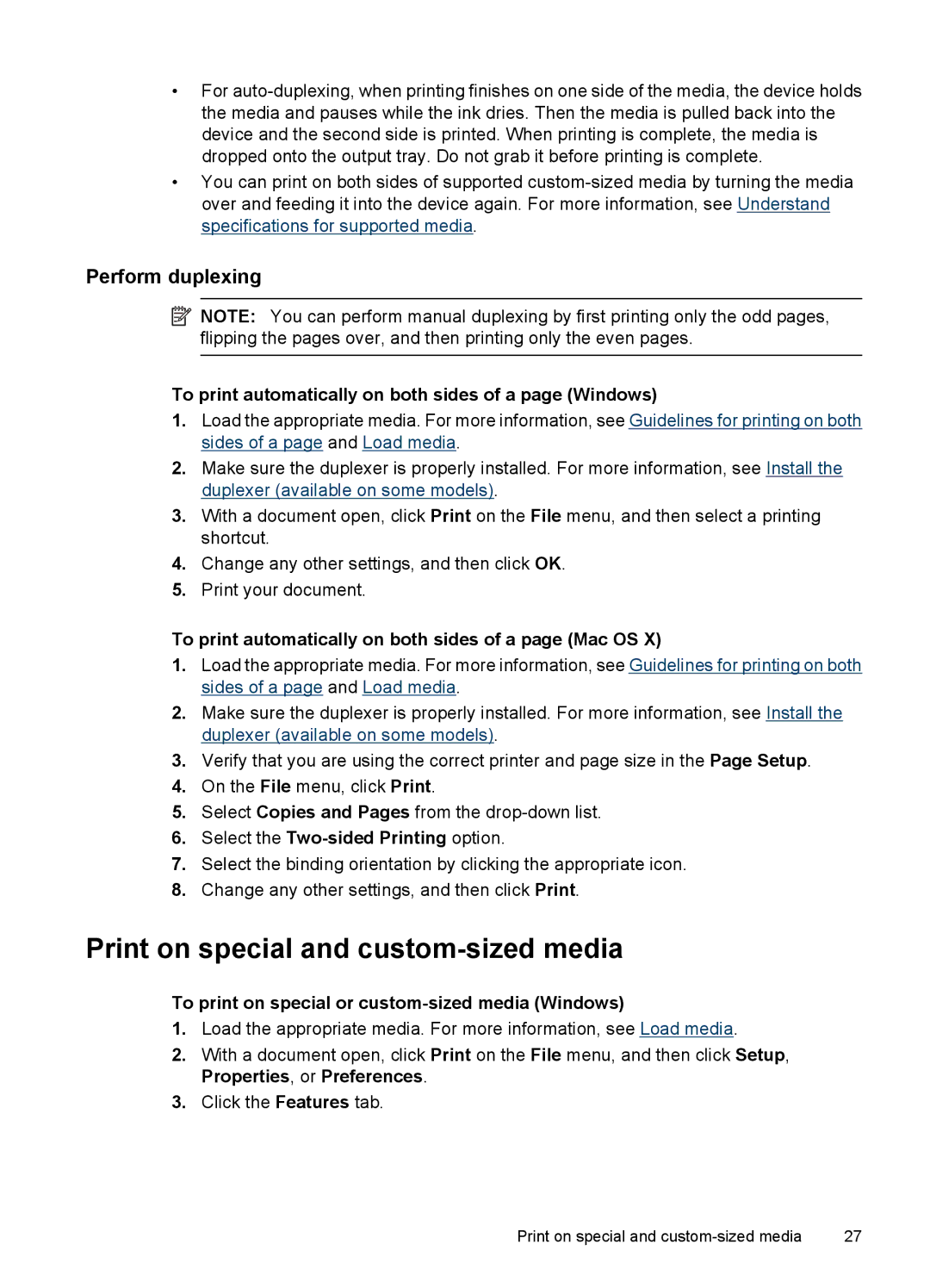 Hitachi C9295A#B1H, E609 manual Print on special and custom-sized media, Perform duplexing 