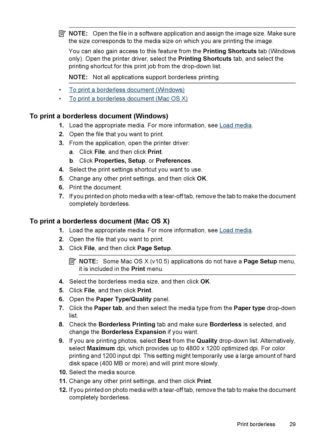 Hitachi C9295A#B1H, E609 manual To print a borderless document Windows, To print a borderless document Mac OS 