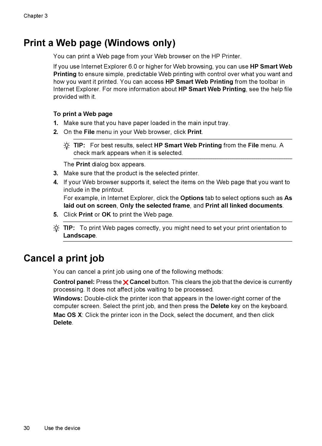 Hitachi E609, C9295A#B1H manual Print a Web page Windows only, Cancel a print job, To print a Web 