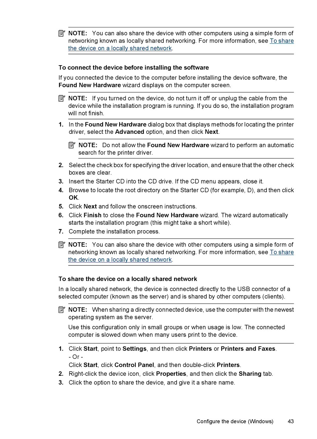 Hitachi C9295A#B1H To connect the device before installing the software, To share the device on a locally shared network 