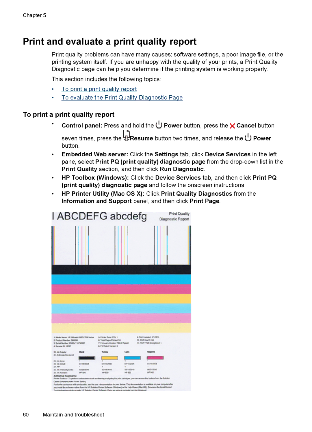 Hitachi E609, C9295A#B1H manual Print and evaluate a print quality report, To print a print quality report 