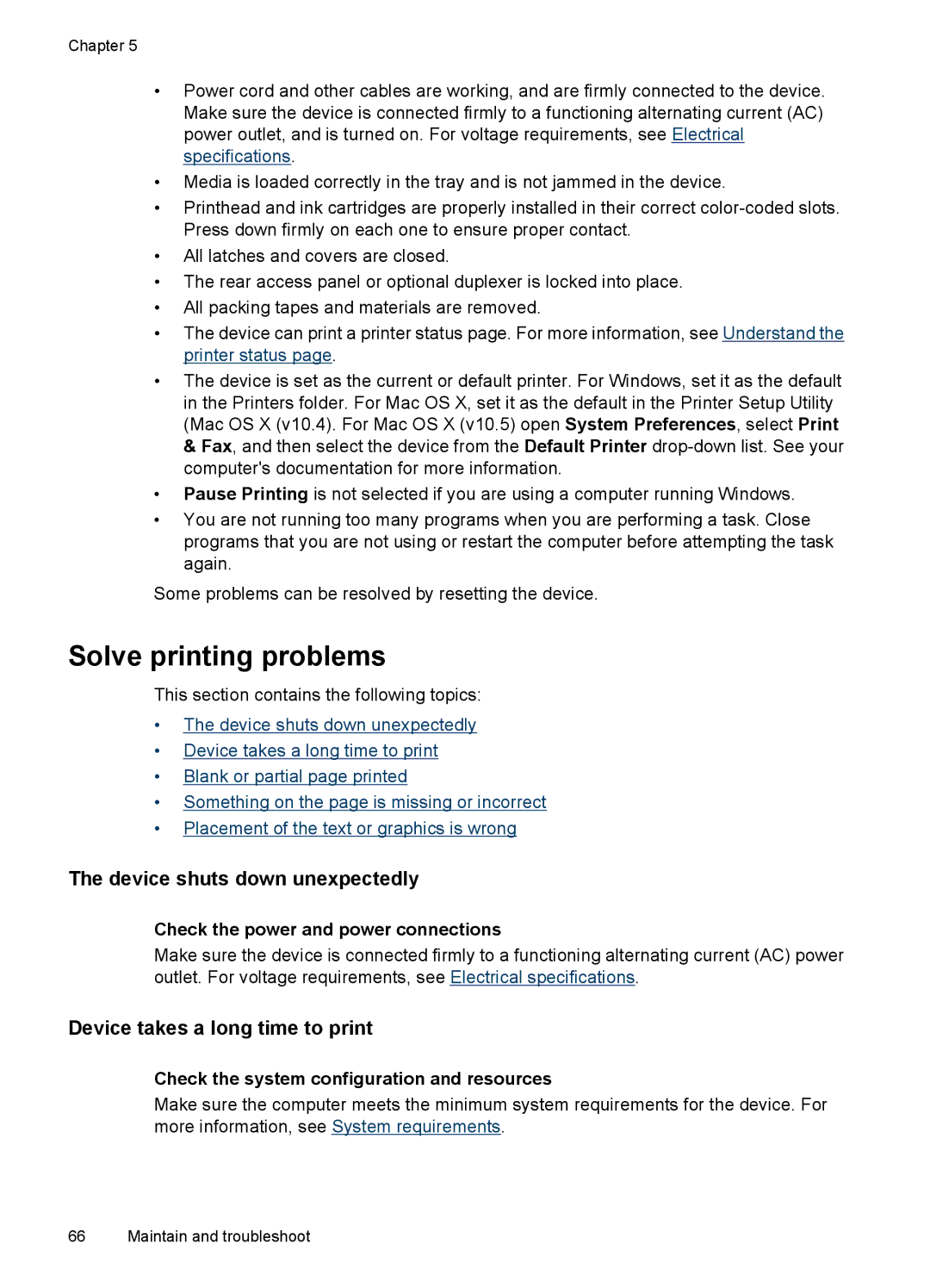 Hitachi E609, C9295A#B1H manual Solve printing problems, Device shuts down unexpectedly, Device takes a long time to print 