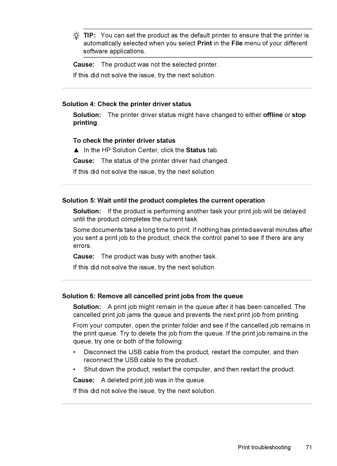 Hitachi C9295A#B1H, E609 manual Solution 4 Check the printer driver status, To check the printer driver status 