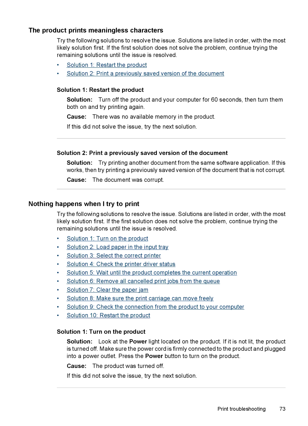 Hitachi C9295A#B1H, E609 manual Product prints meaningless characters, Nothing happens when I try to print 