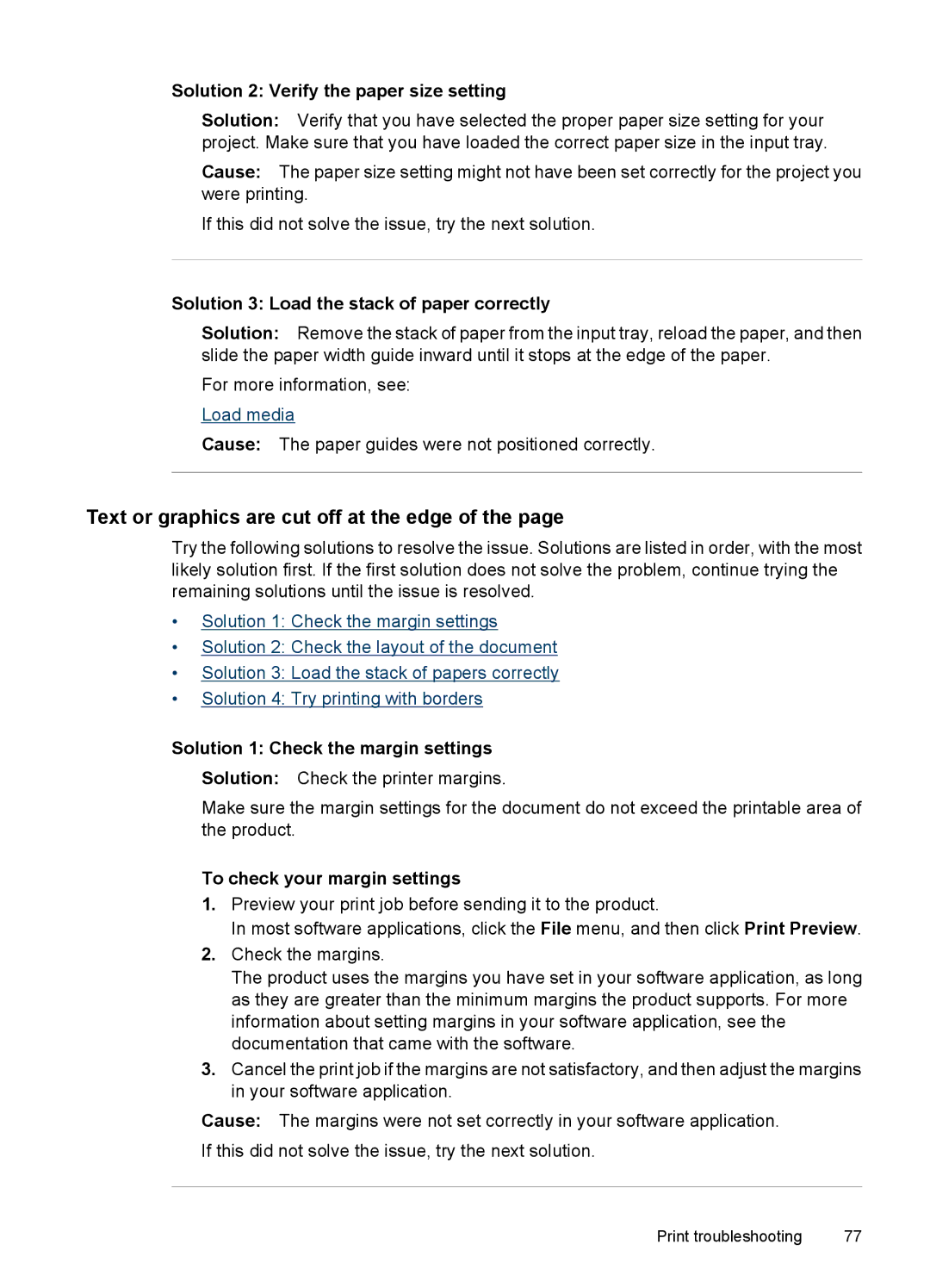 Hitachi C9295A#B1H, E609 manual Text or graphics are cut off at the edge, Solution 2 Verify the paper size setting 