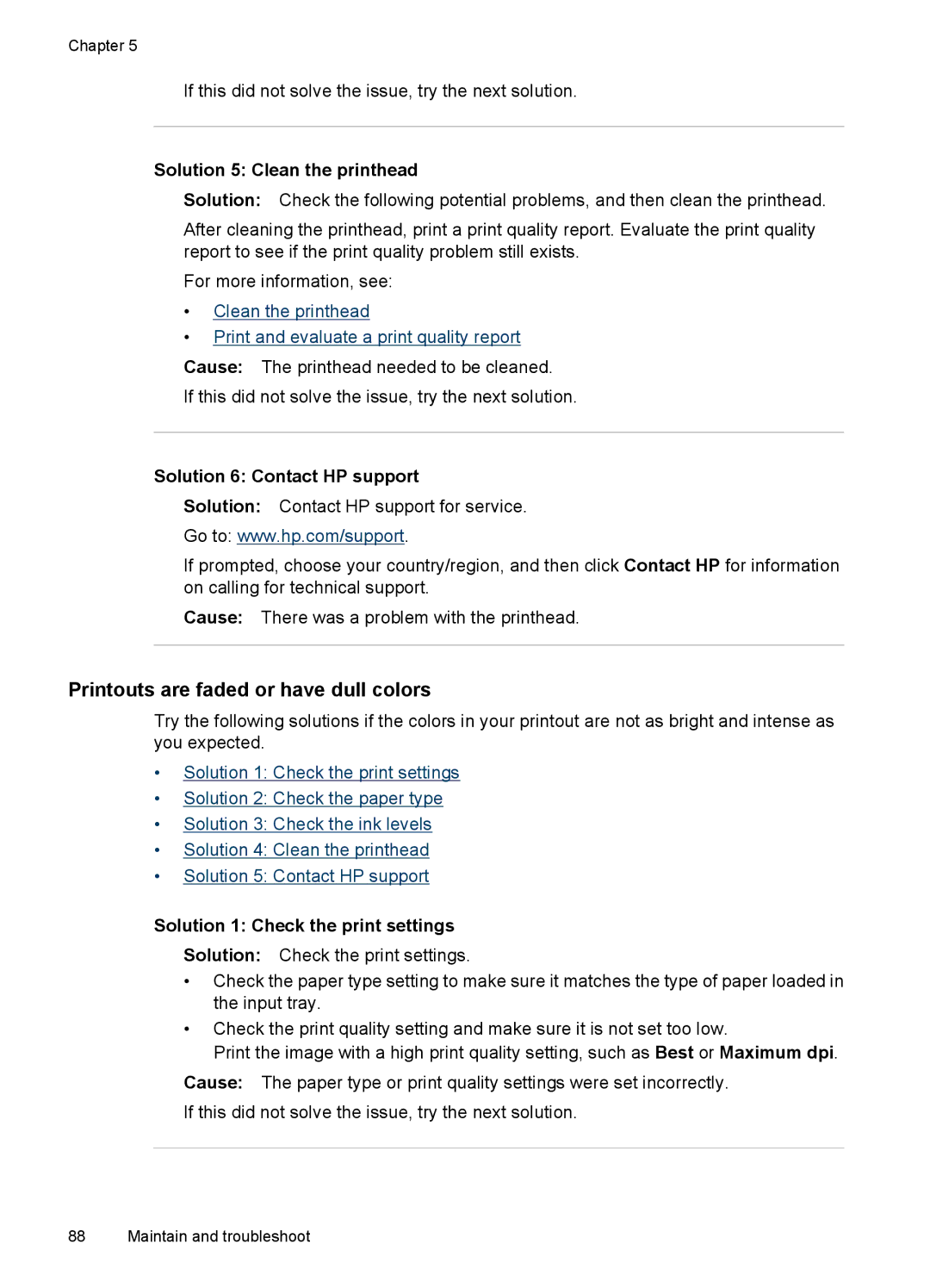 Hitachi E609, C9295A#B1H manual Printouts are faded or have dull colors, Solution 1 Check the print settings 