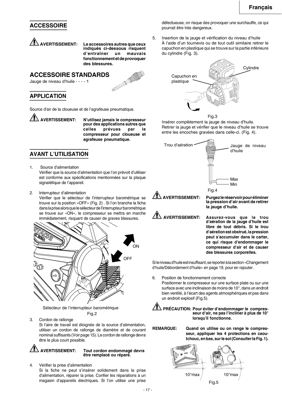 Hitachi EC 119SA instruction manual Accessoire, Application, Avant L’UTILISATION 