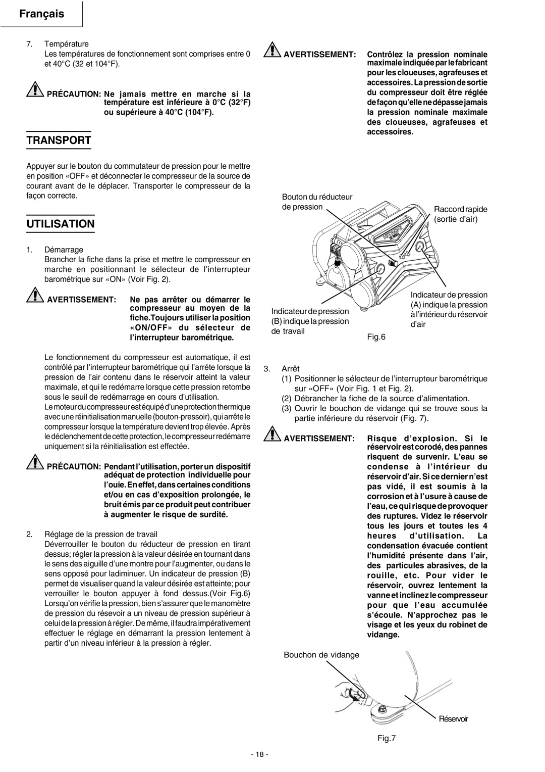 Hitachi EC 119SA Utilisation, Indicateur de pression Indique la pression De travail, Réglage de la pression de travail 