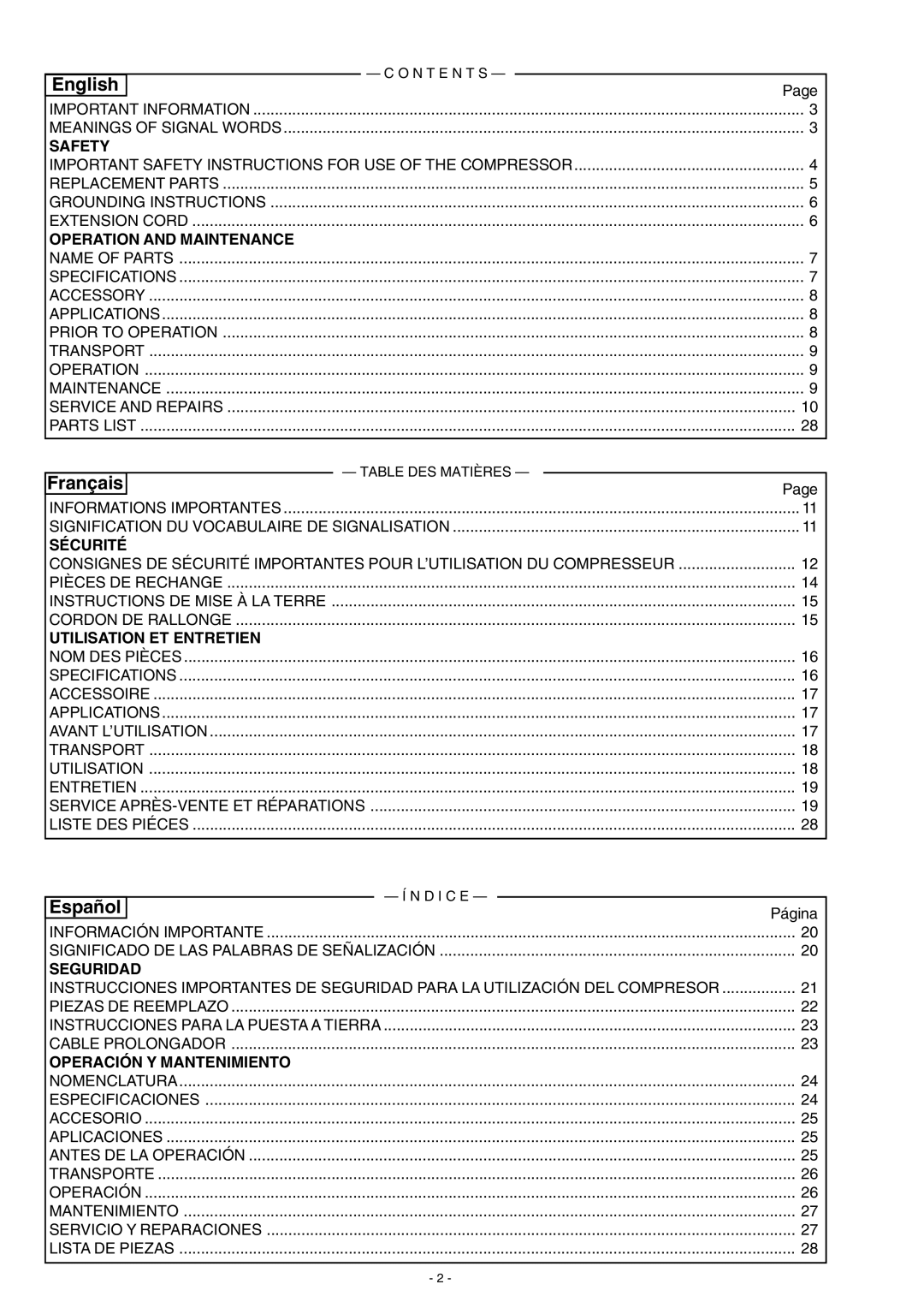 Hitachi EC 119SA instruction manual N T E N T S, Important Information Meanings of Signal Words, D I C E 