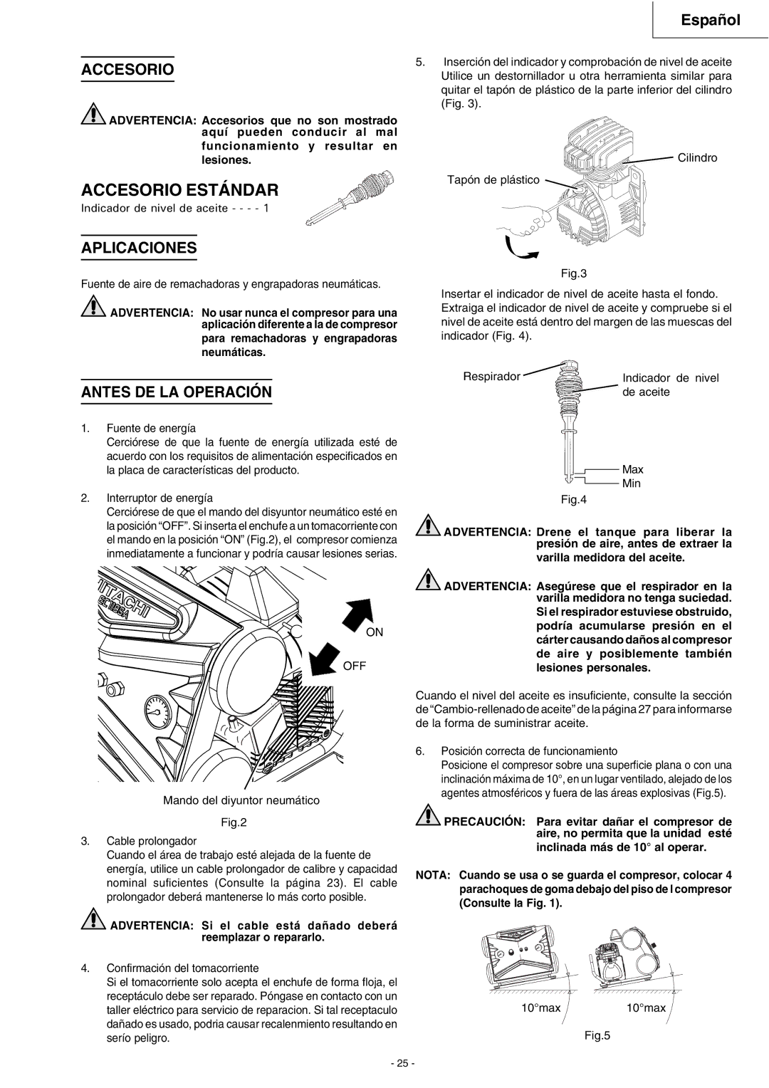 Hitachi EC 119SA instruction manual Accesorio, Aplicaciones, Antes DE LA Operación 