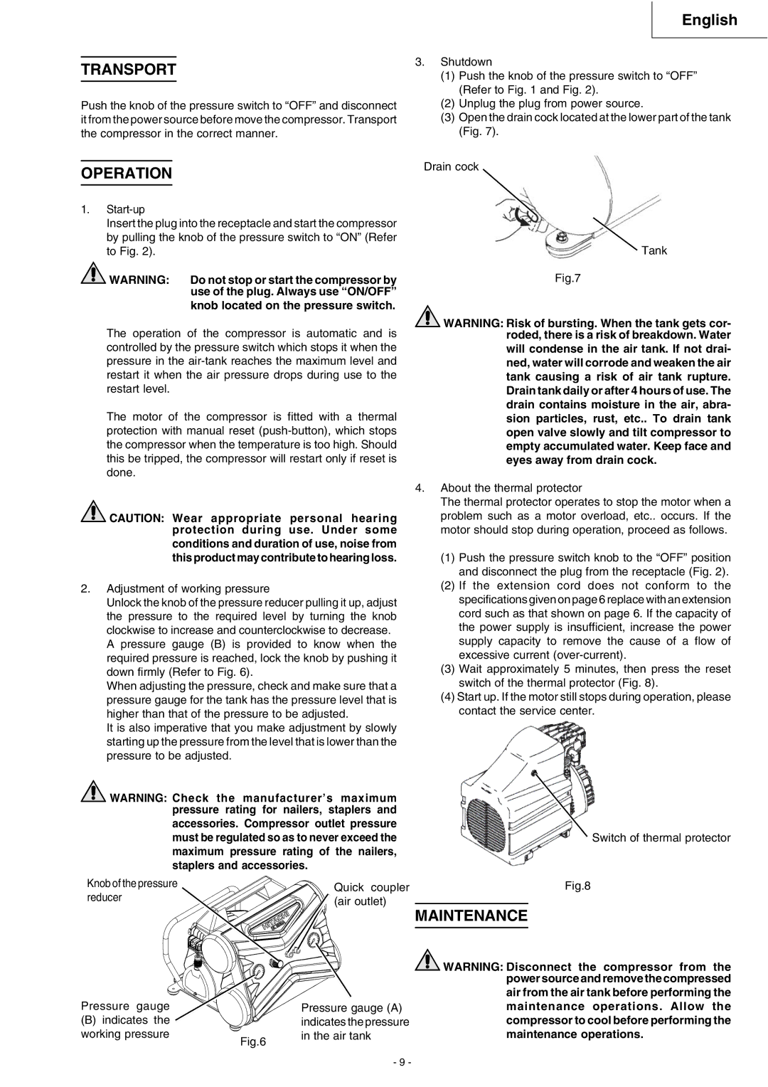 Hitachi EC 119SA instruction manual Transport, Operation, Maintenance 