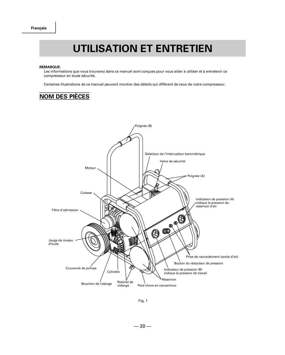 Hitachi EC 129 instruction manual Utilisation ET Entretien, NOM DES Pièces, 20 Ñ 