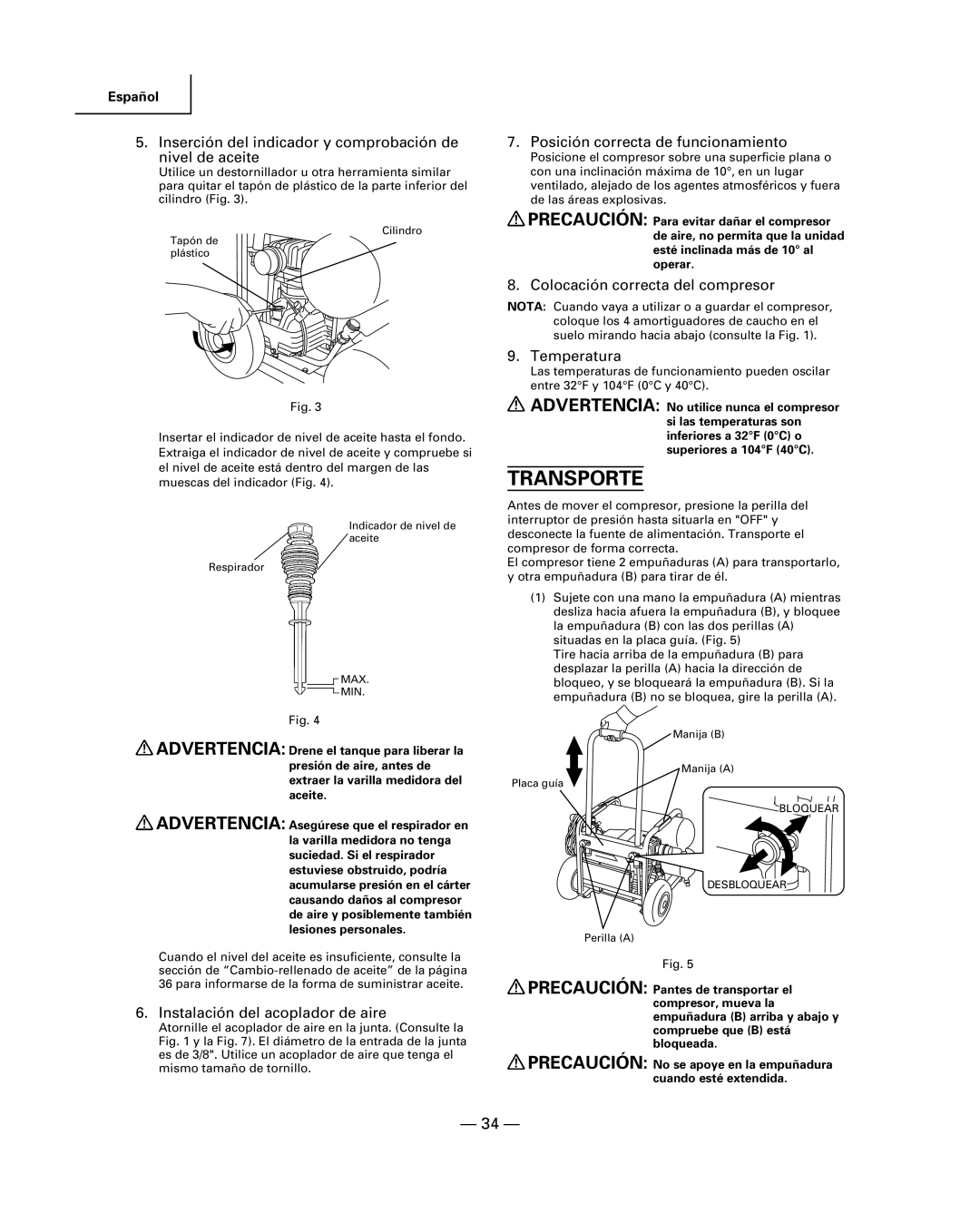 Hitachi EC 129 instruction manual Transporte, 34 Ñ 