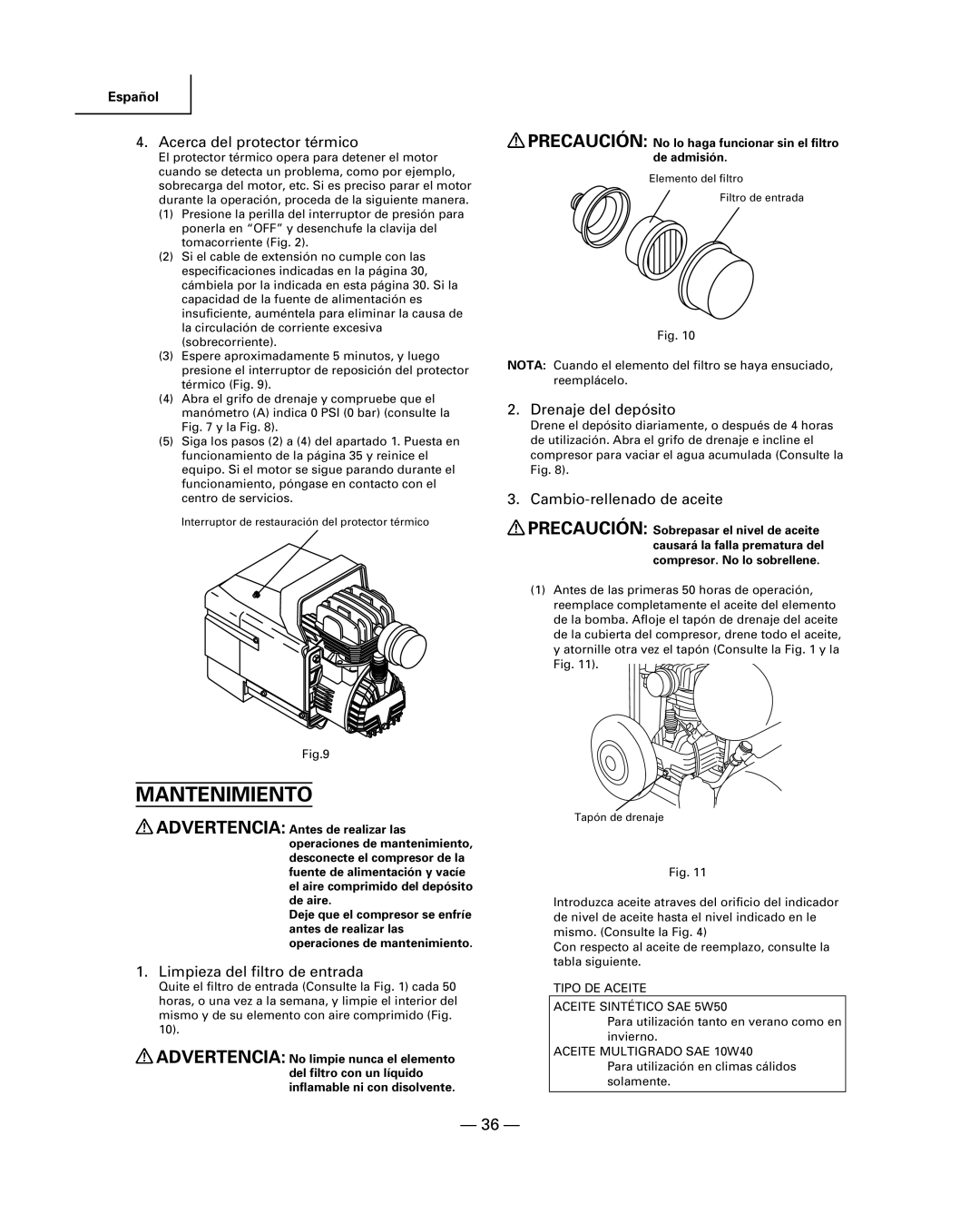 Hitachi EC 129 instruction manual Mantenimiento, 36 Ñ 