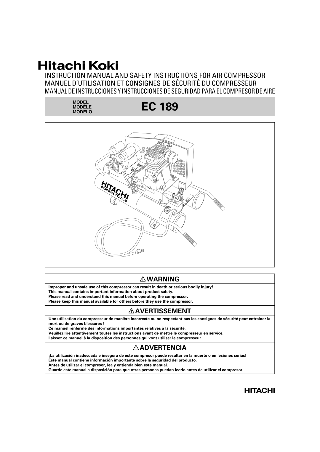 Hitachi EC 189 instruction manual Avertissement, Advertencia 