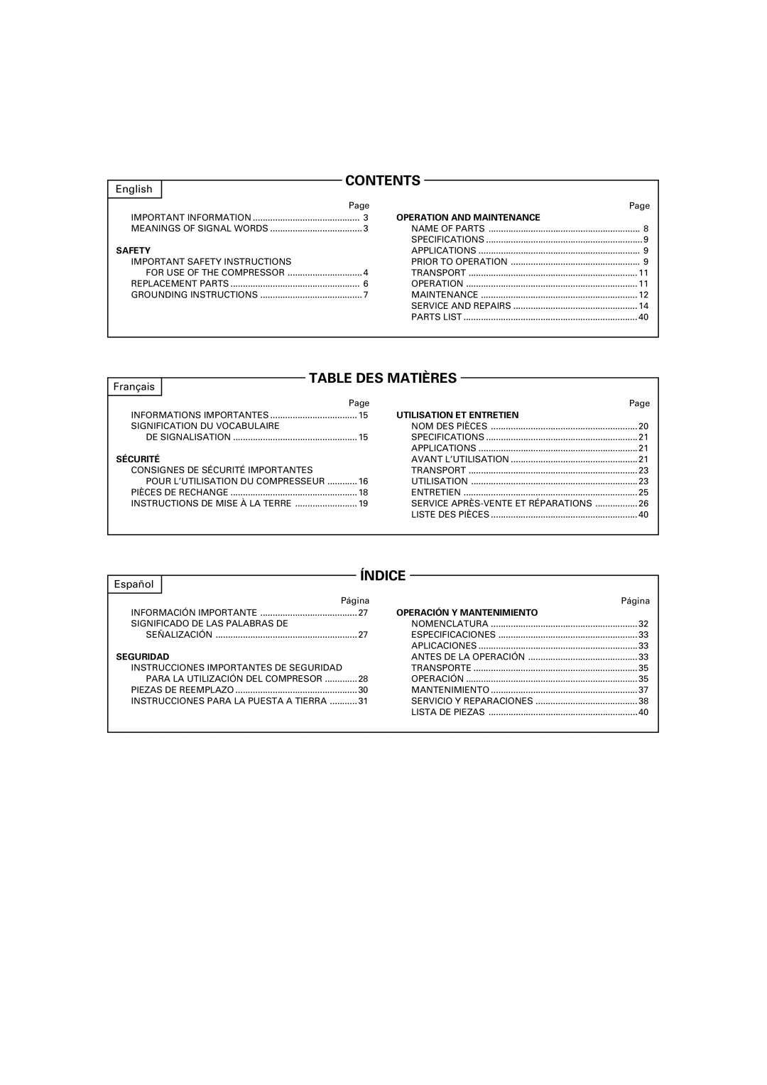 Hitachi EC 189 instruction manual Contents 