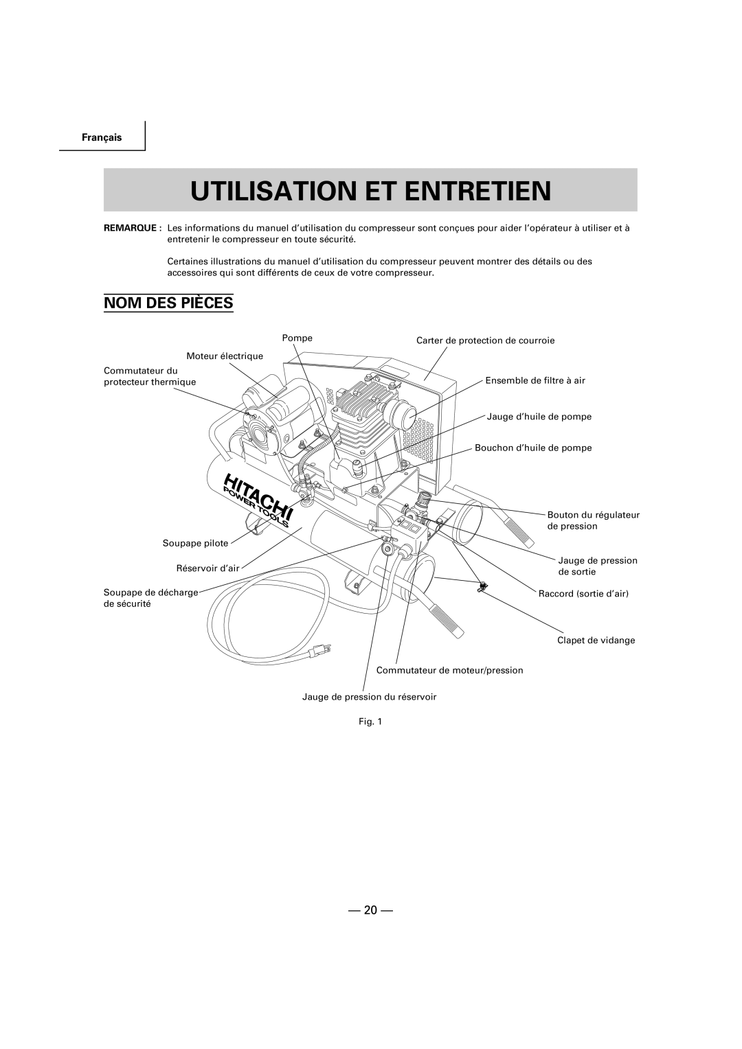 Hitachi EC 189 instruction manual Utilisation ET Entretien, NOM DES Pièces 