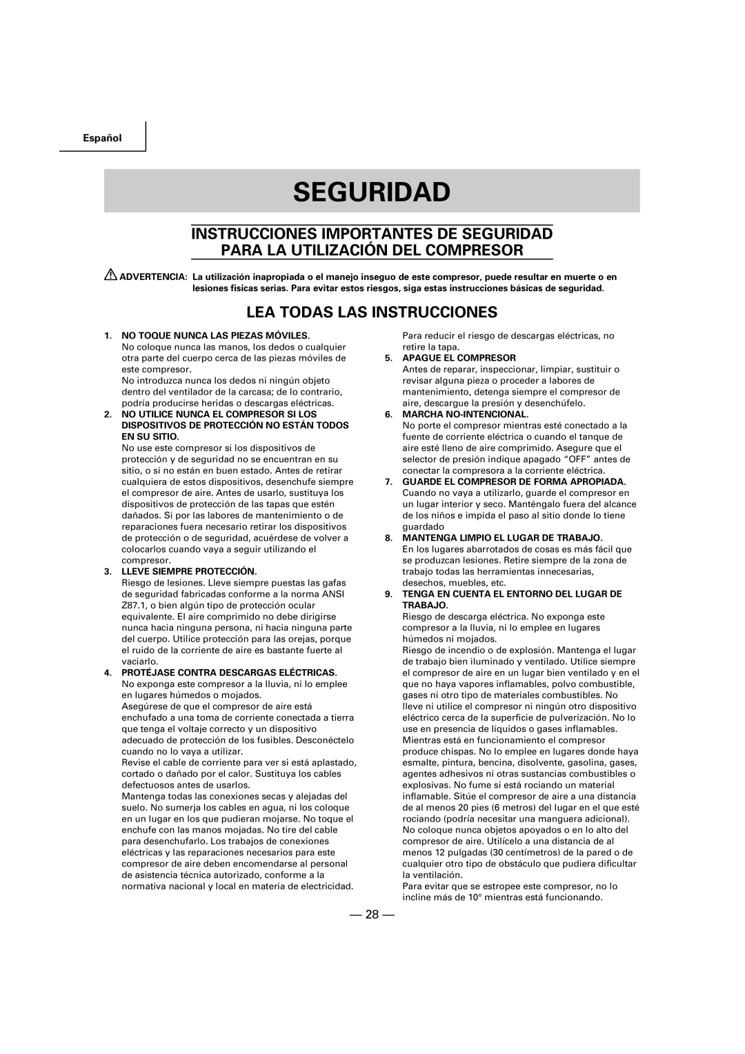 Hitachi EC 189 instruction manual Seguridad, LEA Todas LAS Instrucciones 