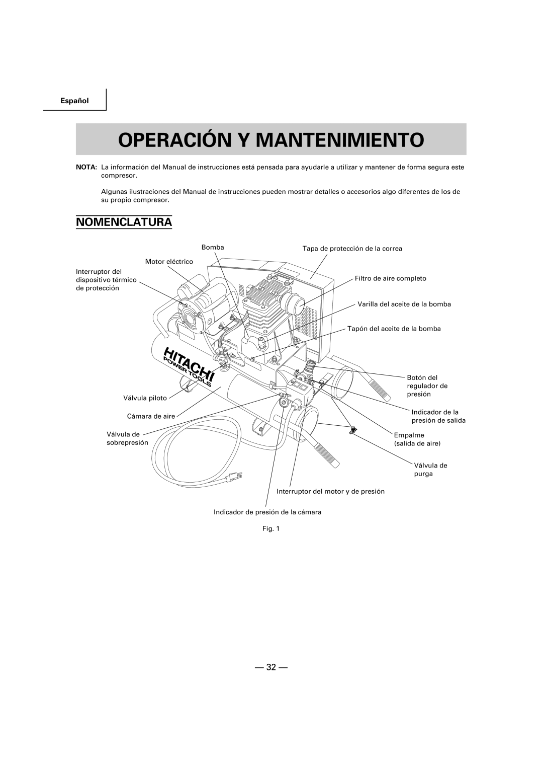 Hitachi EC 189 instruction manual Operación Y Mantenimiento, Nomenclatura 