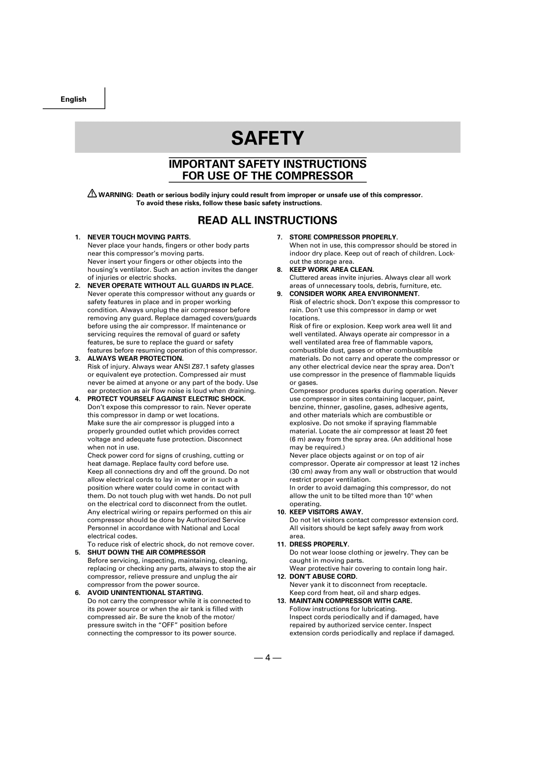 Hitachi EC 189 instruction manual Safety 