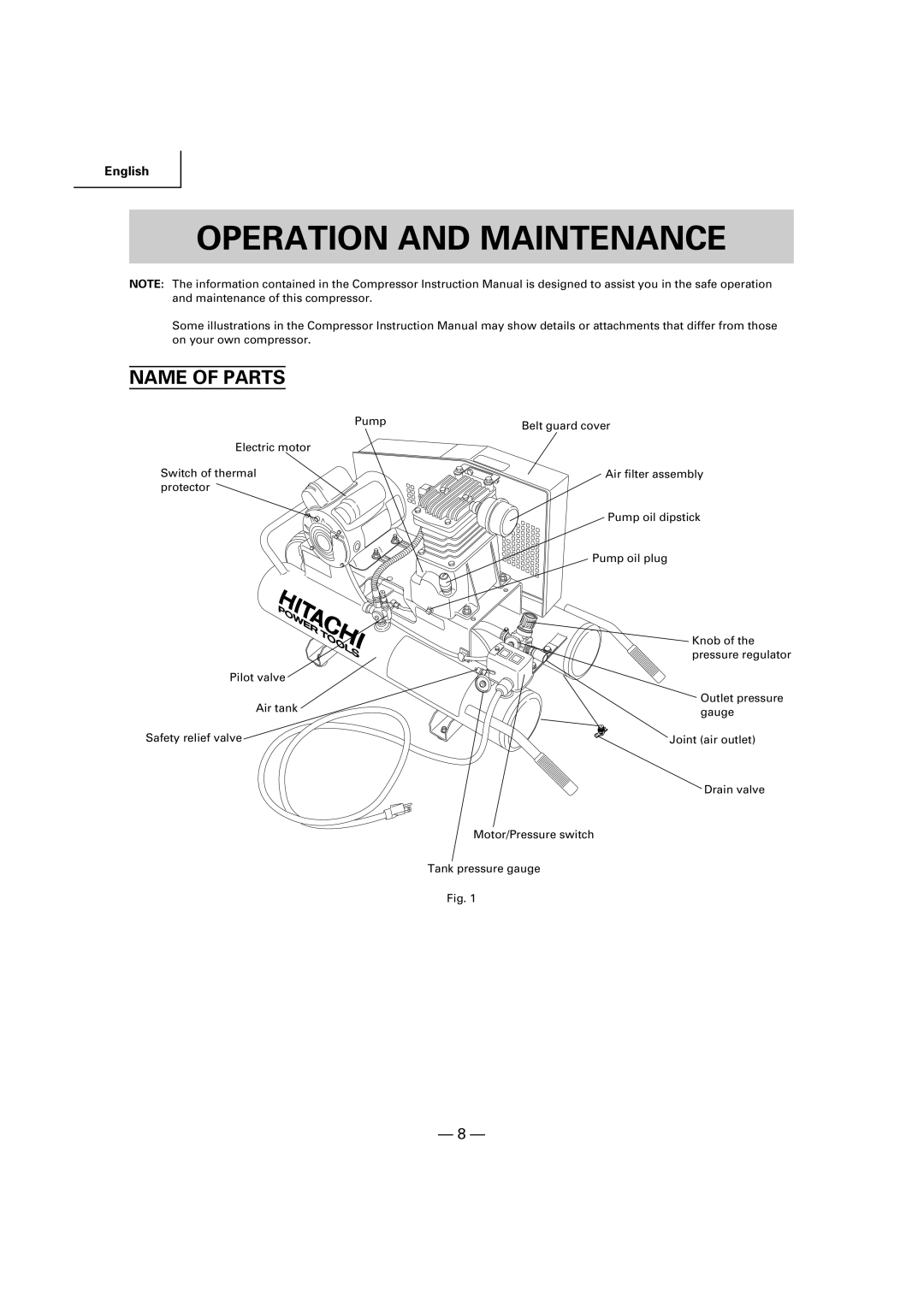 Hitachi EC 189 instruction manual Operation and Maintenance, Name of Parts 