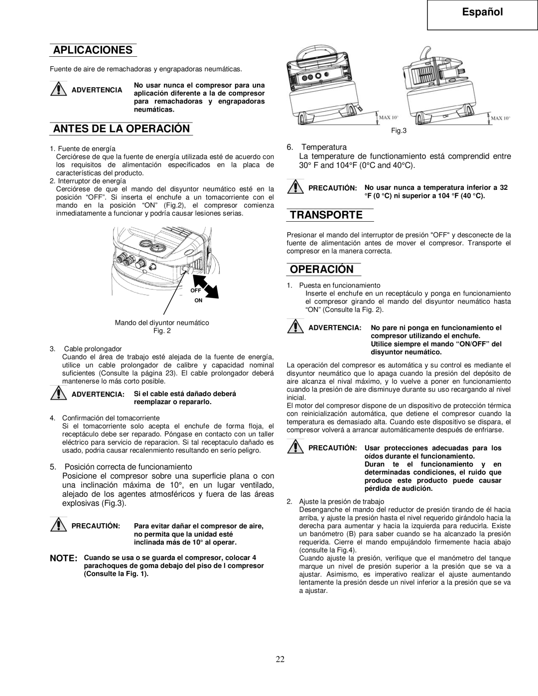 Hitachi EC 510 instruction manual Aplicaciones, Antes DE LA Operación, Transporte, Precautión 