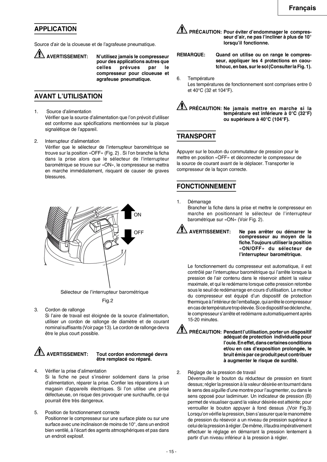 Hitachi EC 79 instruction manual Application, Avant L’UTILISATION, Fonctionnement 