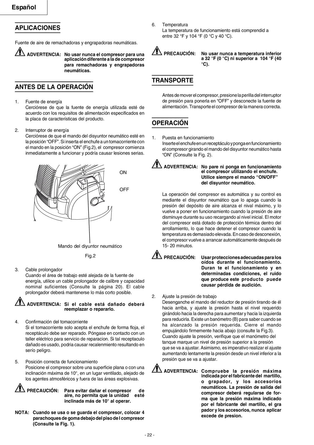 Hitachi EC 79 instruction manual Aplicaciones, Antes DE LA Operación, Transporte 