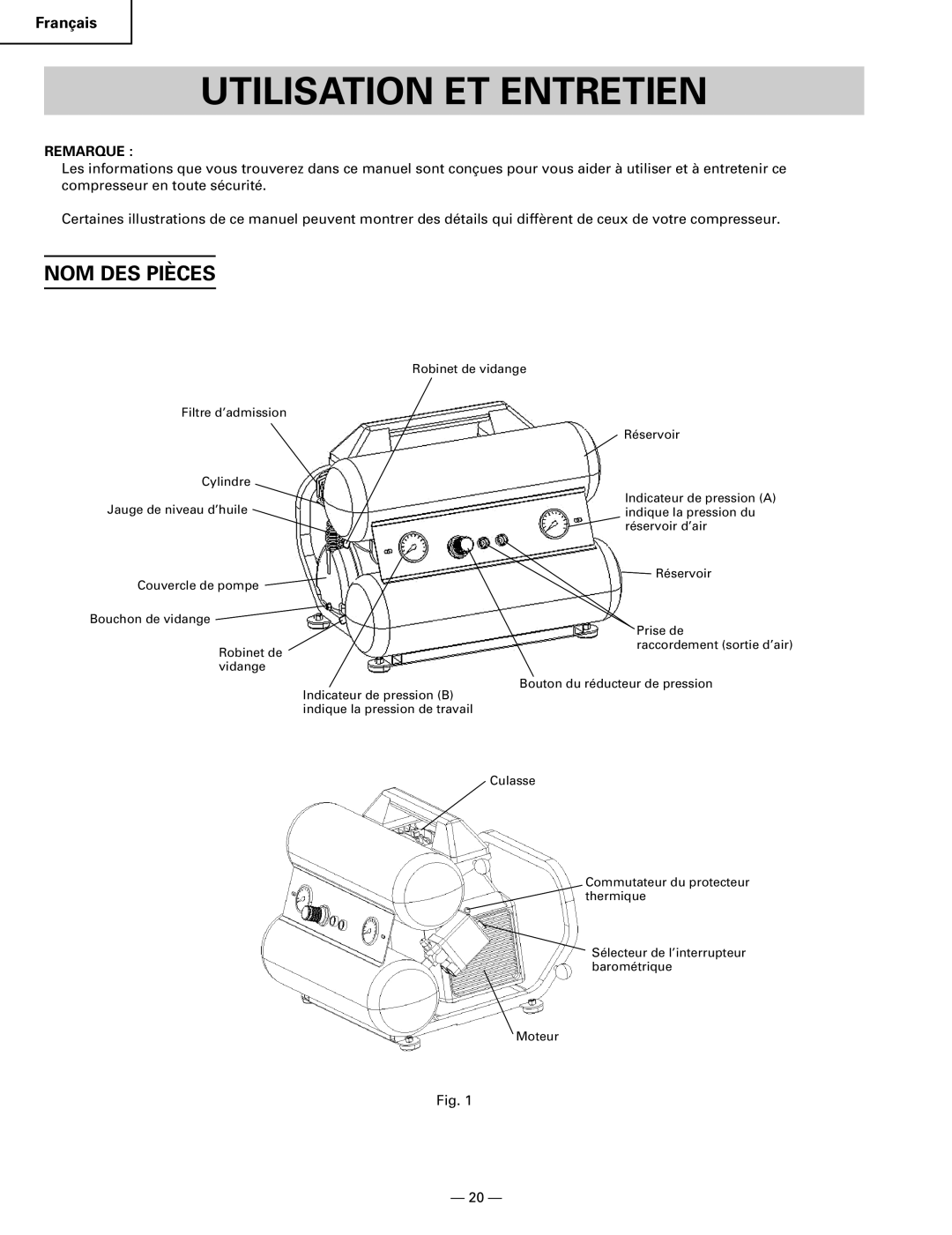 Hitachi EC119 OM instruction manual Utilisation ET Entretien, NOM DES Pièces, Remarque 