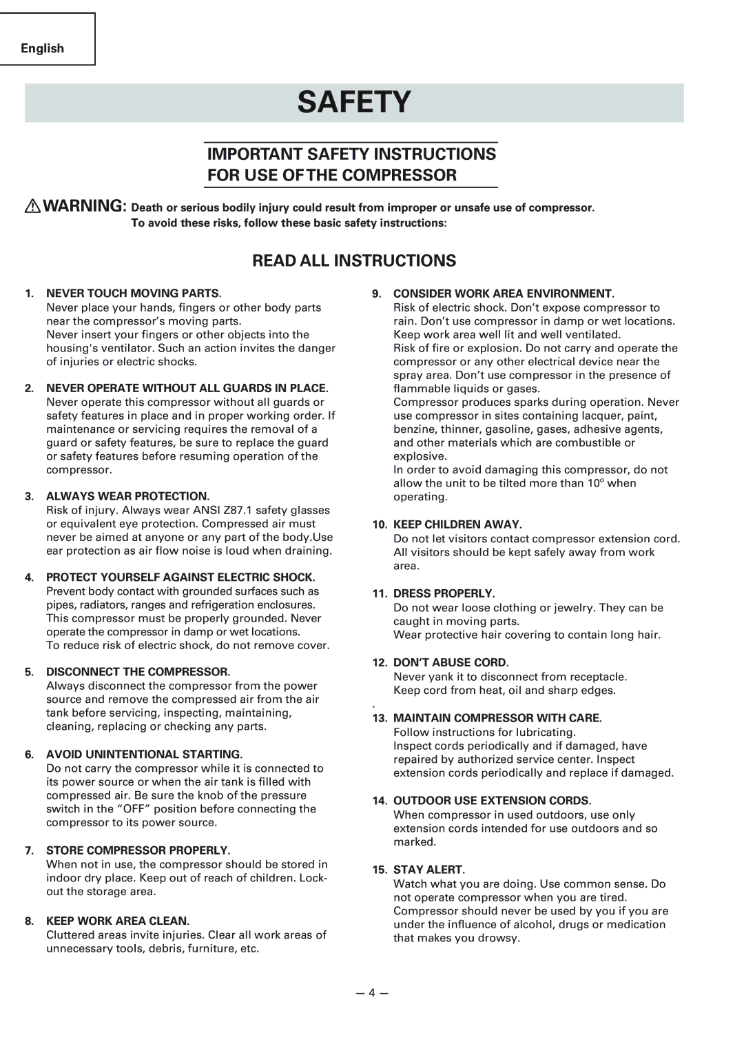 Hitachi EC119 OM instruction manual Safety 