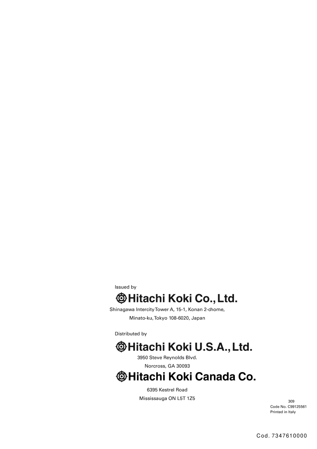 Hitachi EC119 OM instruction manual Hitachi Koki Canada Co 