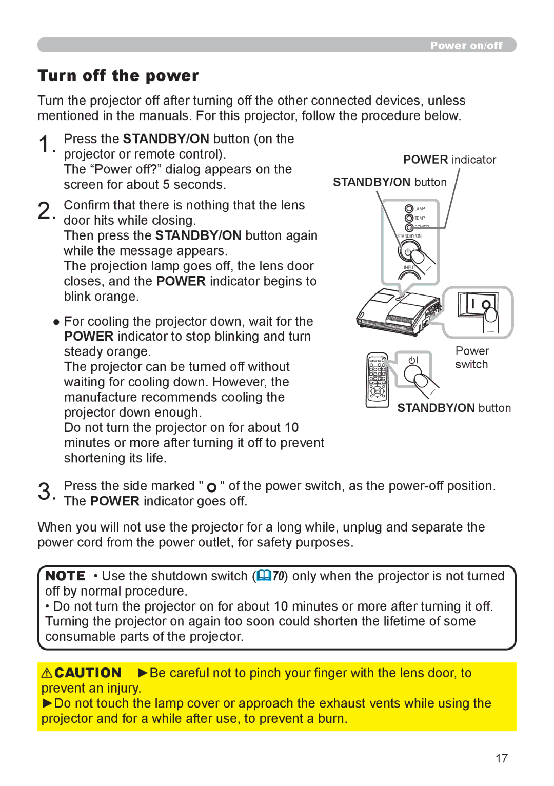 Hitachi ED-A110 user manual Turn off the power 