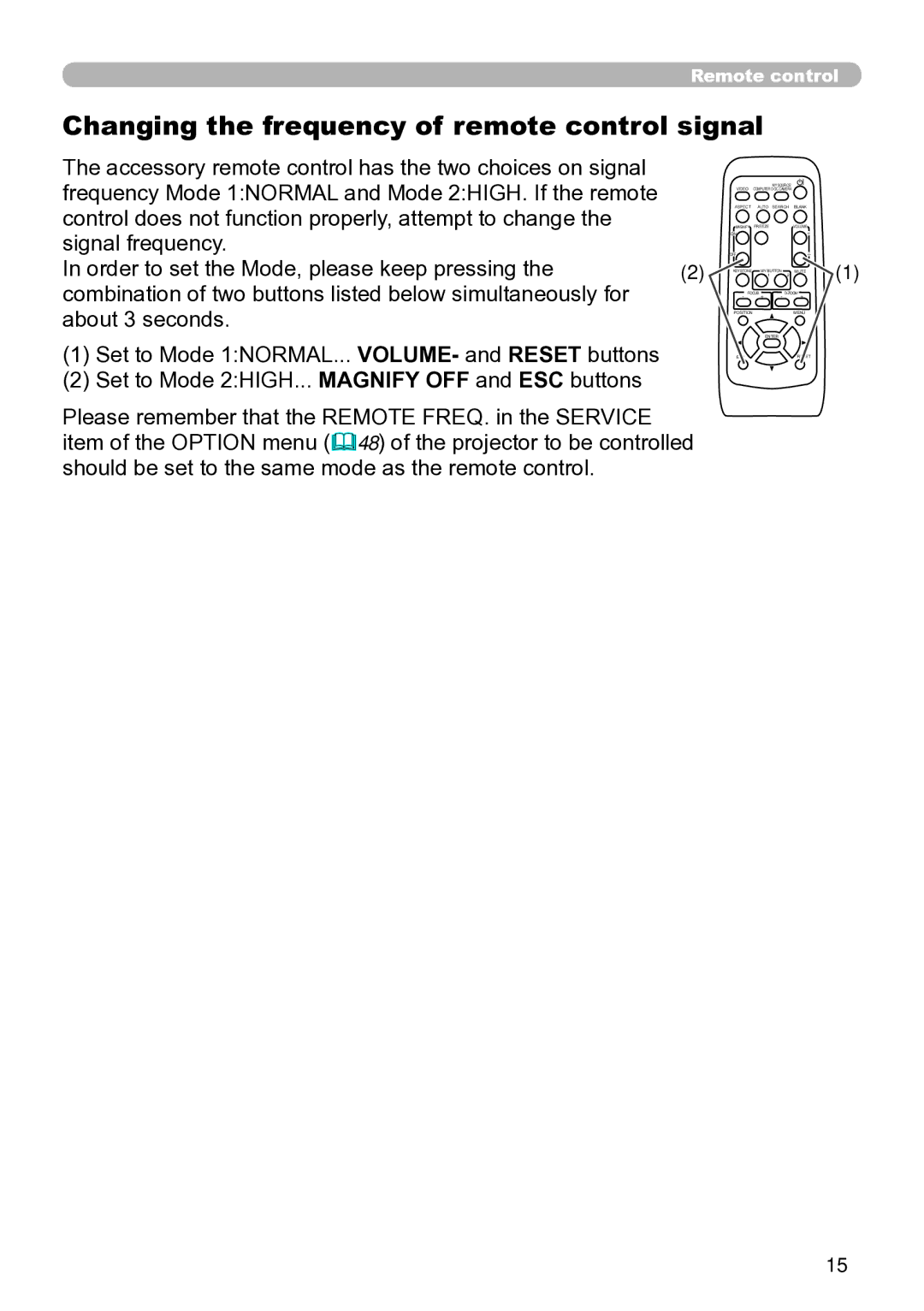 Hitachi ED-A111 user manual Changing the frequency of remote control signal 