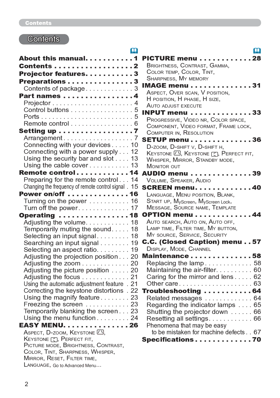 Hitachi ED-A111 user manual Contents 